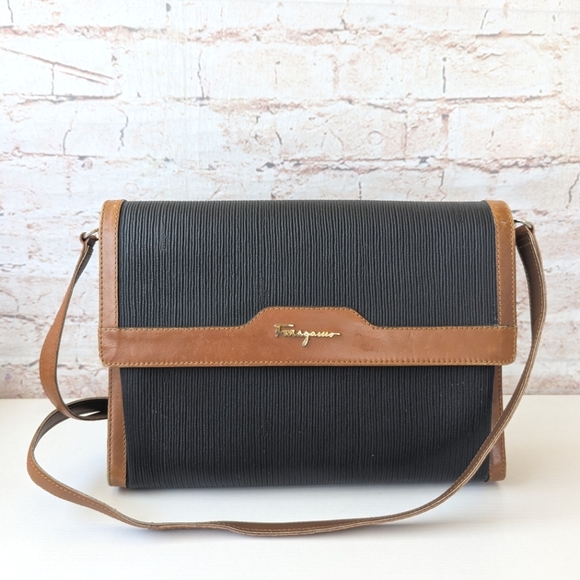 Salvatore Ferragamo Black and Tan Crossbody Bag with...